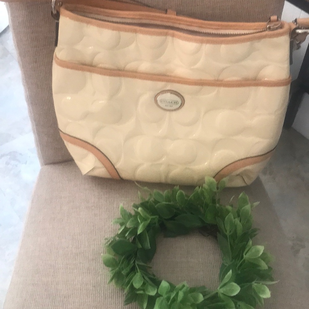 Coach Tan and white over the shoulder bag